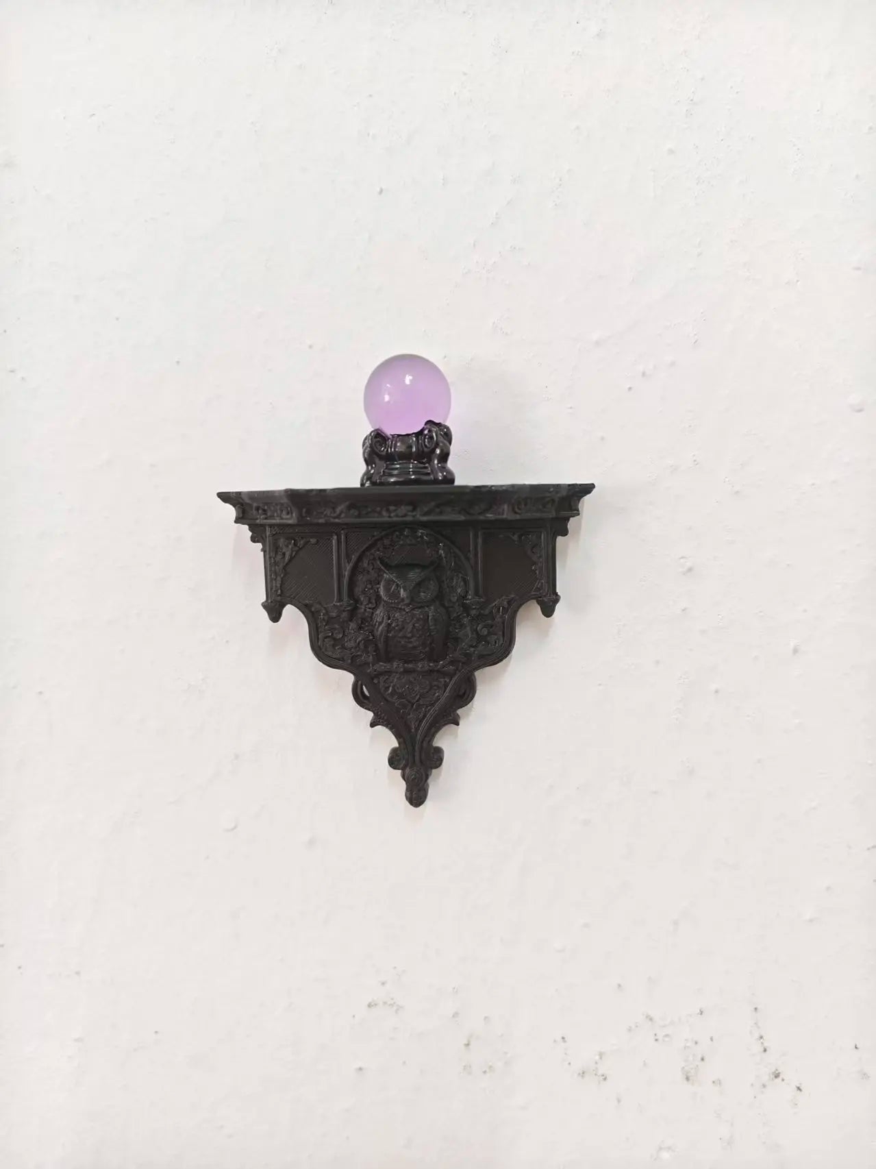 Miniature dollhouse dark carved wall shelf, magic crystal ball owl decoration, niche soft furnishing wall shelf accessories