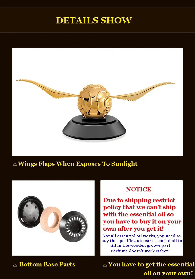 HP Potters Angel Wing Cosplay Gold Color Snitch Ball Car Air Freshener Auto Accessories Collectible Model Toy Figurine Men Gifts